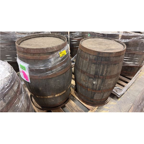 PALLET OF (2) SHOW PROP OAK BARRELS