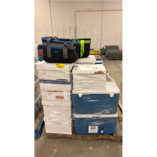 PALLET OF ASSORTED SHOW PROPS & IGLOO COOLERS