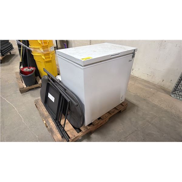 PALLET OF CHEST FREEZER & FOLDING CHAIRS