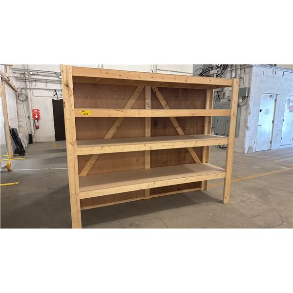 4-TIER WOOD SHELVING UNIT 79" H X 97.5" W X 25" DEEP