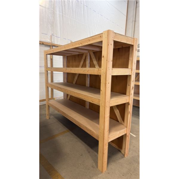 4-TIER WOOD SHELVING UNIT 79" H X 97.5" W X 25" DEEP