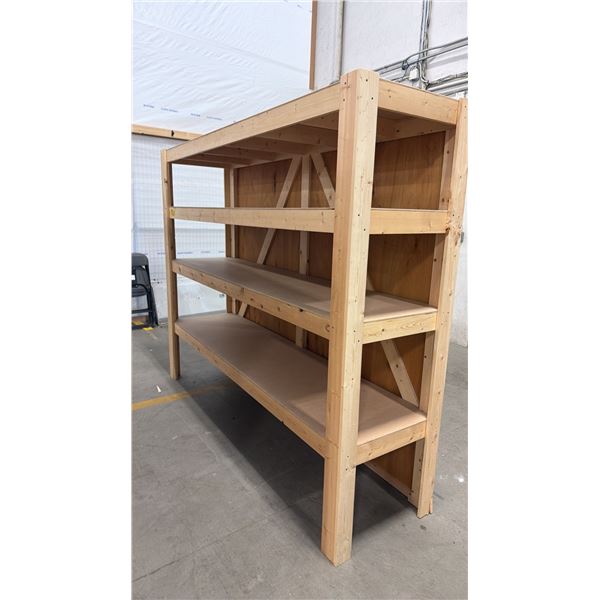 4-TIER WOOD SHELVING UNIT 79" H X 97.5" W X 25" DEEP