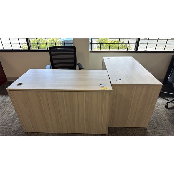 2 WOOD DESKS WITH ROLLING OFFICE CHAIR