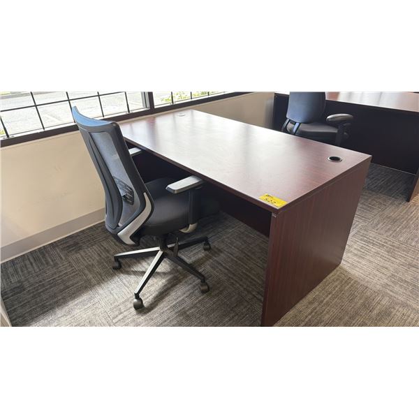 WOOD DESK WITH ROLLING OFFICE CHAIR