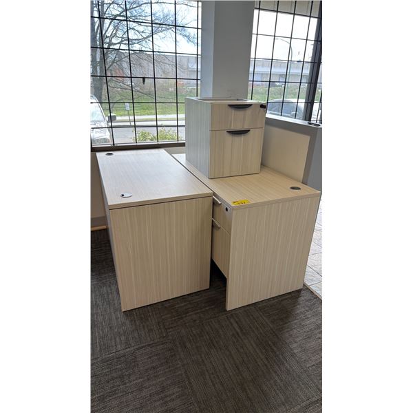 (2) WOOD DESKS & WOOD 2-DRAWER CABINET