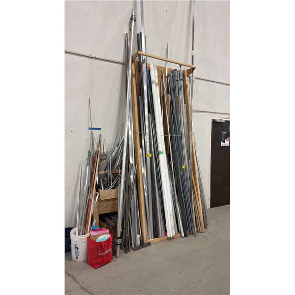 ASSORTED LENGTHS OF METAL, PVC, PLASTIC RODS, PIPES, FLASHING & MORE