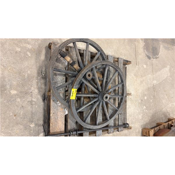 PALLET OF (2) WAGON WHEELS WITH AXLE