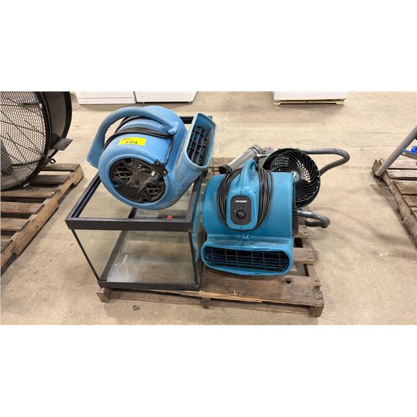 PALLET OF ASSORTED ITEMS INCLUDING; POWERX FLOOR FANS, MOTORS, FISH TANK & MORE