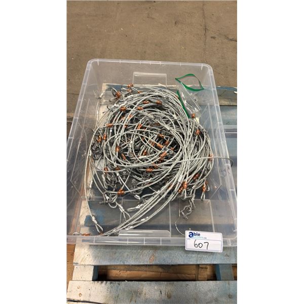 BIN OF ASSORTED WIRE ROPE SLINGS