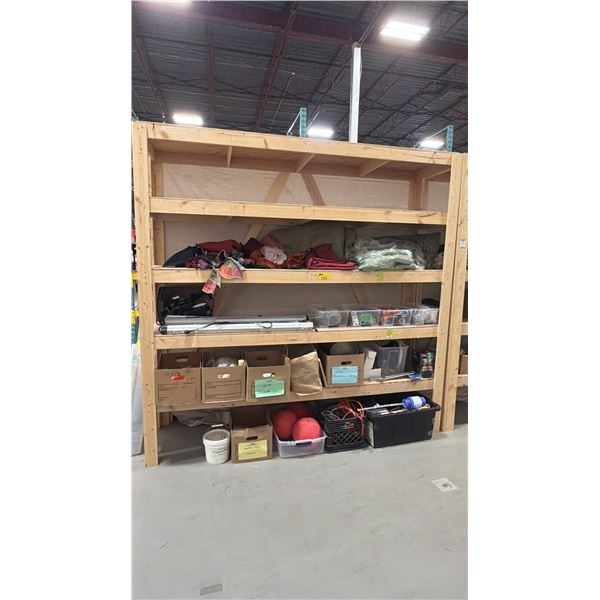 5-TIER WOOD SHELVING UNIT WITH ASSORTED SHOW PROP CONTENTS