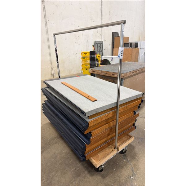 PORTABLE CLOTHING RACK WITH ASSORTED OFFICE WALL CONTENTS