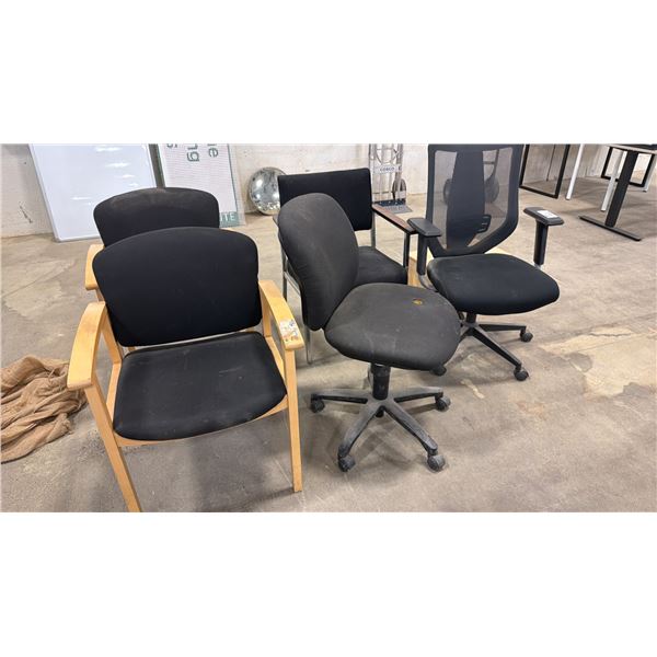 2 ROLLING OFFICE CHAIRS & 3 OFFICE CHAIRS