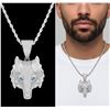 Image 1 : Silver/Rhodium 20" Rope Style Necklace W/ Wolf Hea