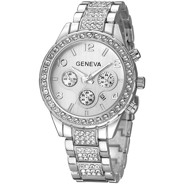 Geneva Qtz. Watch Stainless Steel w/ Crystal Eleme