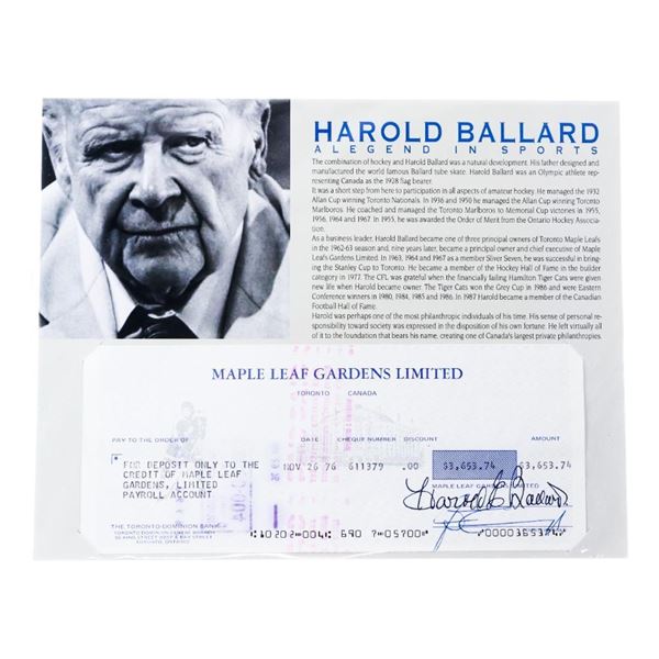 HAROLD BALLARD A Legend in Sports - Maple Leaf Gar