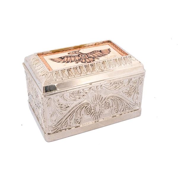 Silver Etched Trinket Box w/ Copper First nations