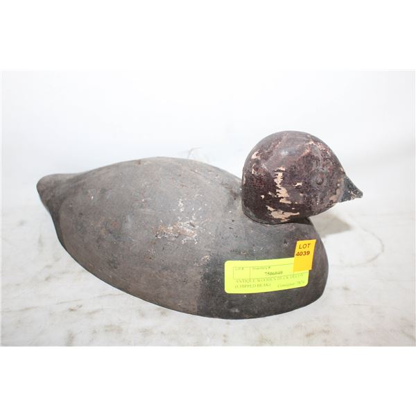 ANTIQUE WOODEN DUCK DECOY (CHIPPED BEAK)