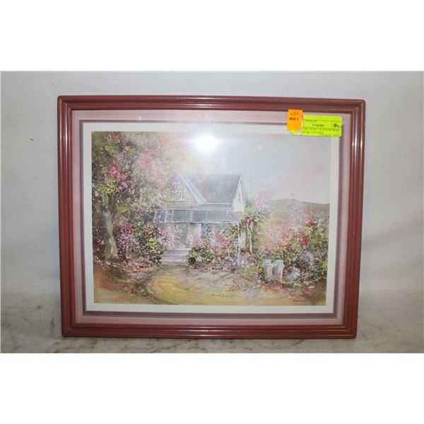 ARTWORK PRINT OF HOUSE WITH GARDEN IN COUNTRY