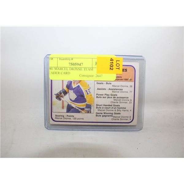 1981 MARCEL DIONNE TEAM LEADER CARD