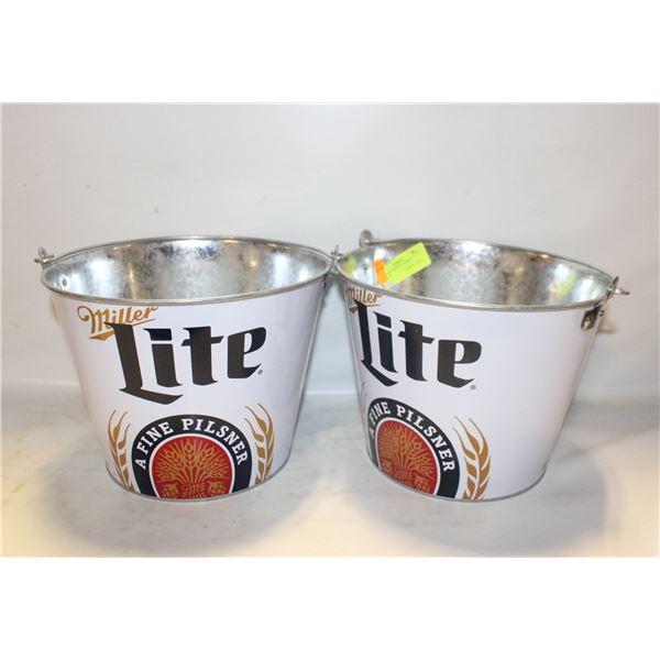 2 NEW MILLER METAL BEER BUCKETS
