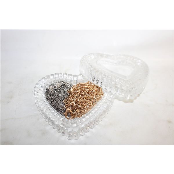 JEWELRY & CRYSTAL GLASS HEART LOT