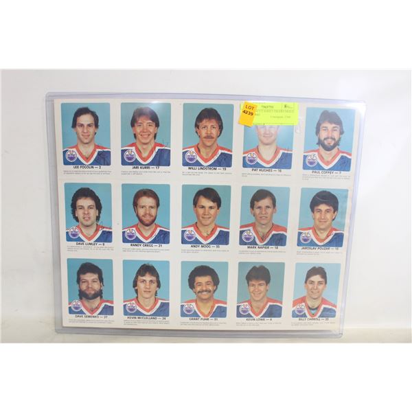 1984-85 UNCUT SHEET OILERS MOUG FUHR KURRI