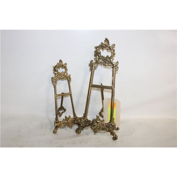 2 SOLID BRASS PICTURE EASEL DISPLAY STANDS