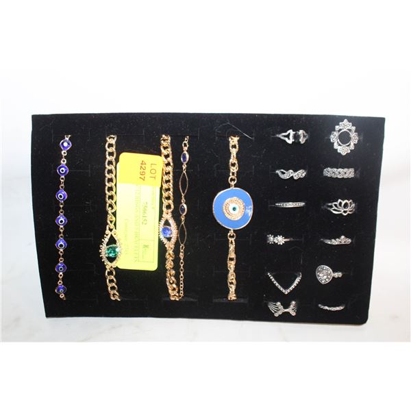 TRAY W/12 RINGS AND 5 BRACELETS SET
