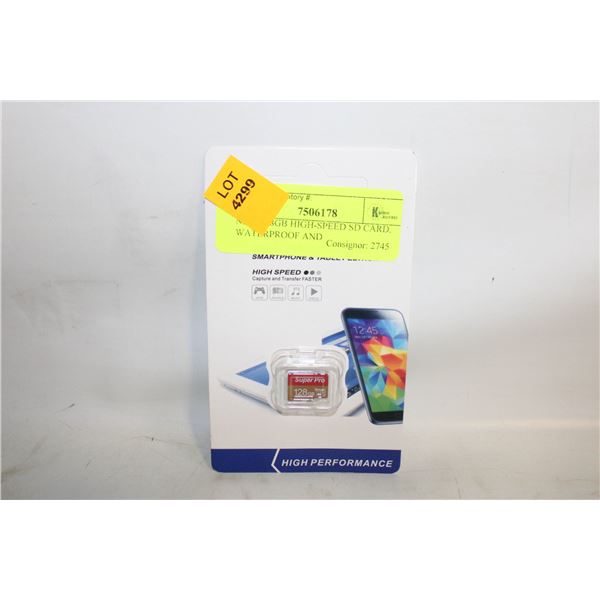 NEW 128GB HIGH-SPEED SD CARD, WATERPROOF AND
