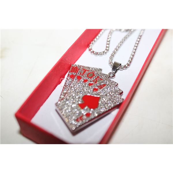 NEW POKER PLAYING CARDS CRYSTAL NECKLACE