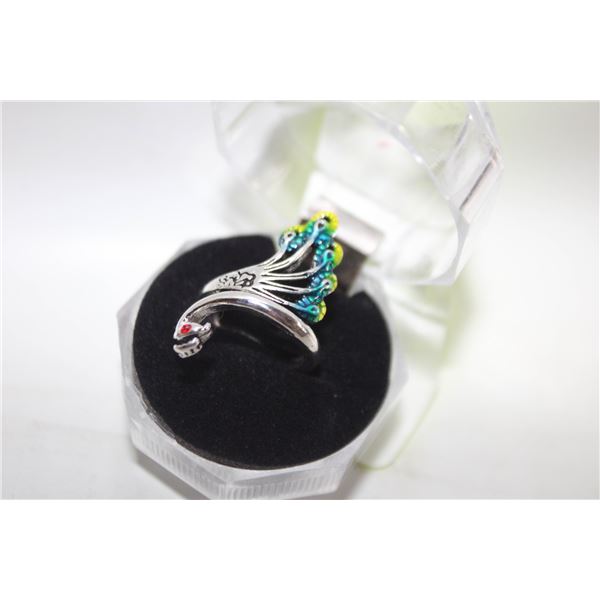 NEW PEACOCK ENAMEL RING SZ6