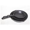 Image 1 : 3 CAST IRON FRYING SKILLETS, 10" - 8.5" -  6.5"