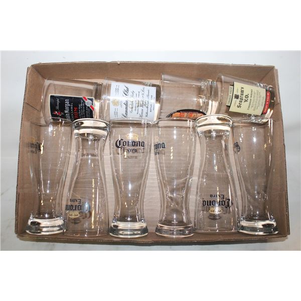 10 BEER & WHISKEY DRINKING GLASSES LOT
