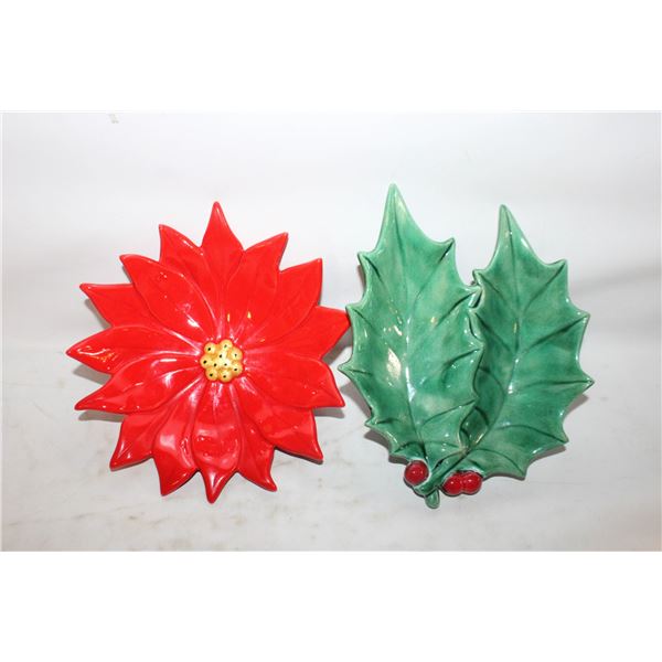CERAMIC POINSETTIA FLOWER & HOLLY LEAVES