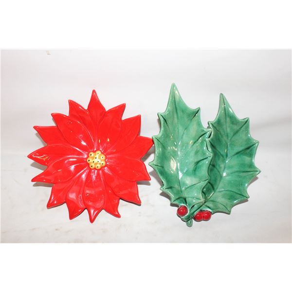 CERAMIC POINSETTIA FLOWER & HOLLY LEAVES