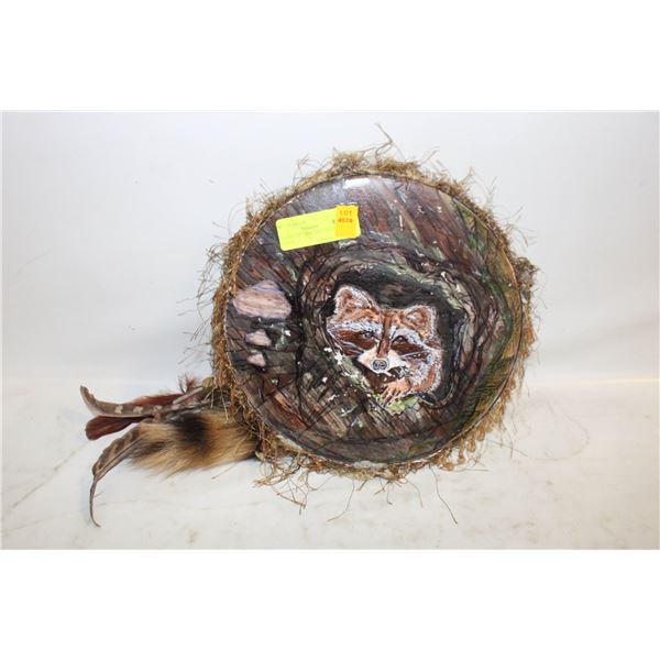 RACCON TAIL HIDE DRUM HAND PAINTED