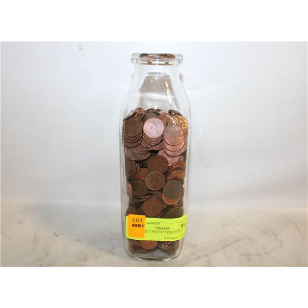 VINTAGE 1 PINT MILK BOTTLE FILLED