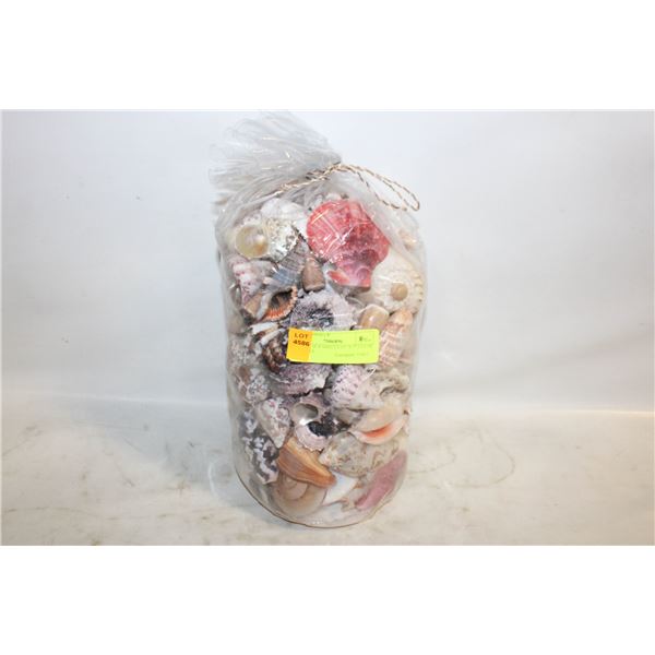 8LBS OF SEA SHELLS 11" X 5" CLEAR BAG FULL