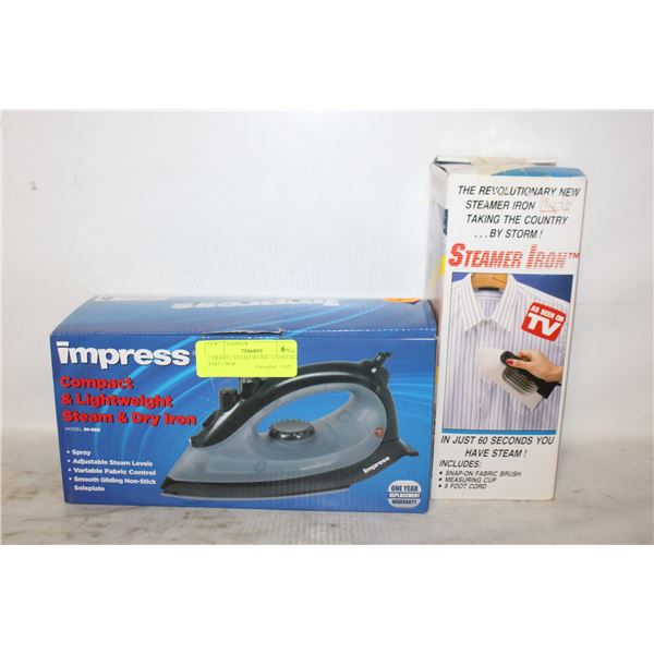 2 TRAVEL STEAM IRONS - 1 VINTAGE AND 1 NEW,
