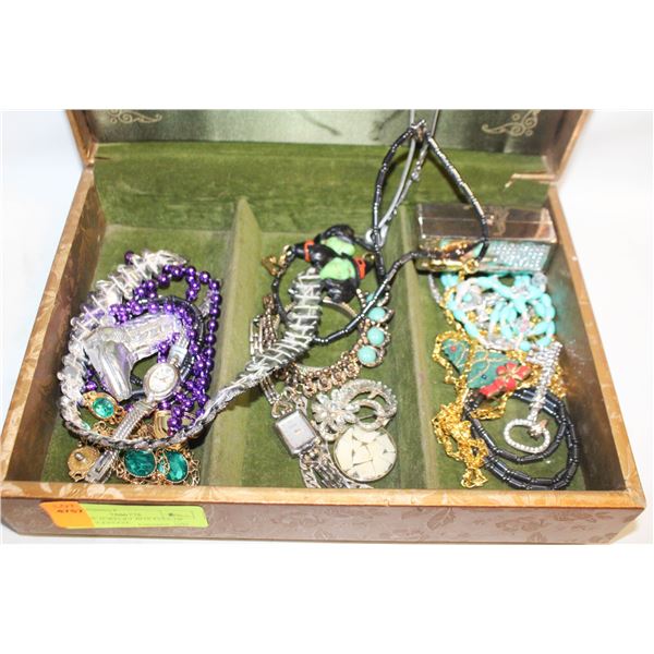 VINTAGE JEWELRY BOX FULL OF JEWELRY-ESTATE
