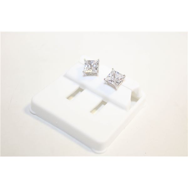 NEW SILVER PLATED SQUARE CUT STUD EARRINGS