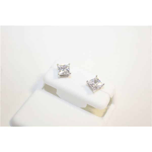 NEW SILVER PLATED SQUARE CUT STUD EARRINGS
