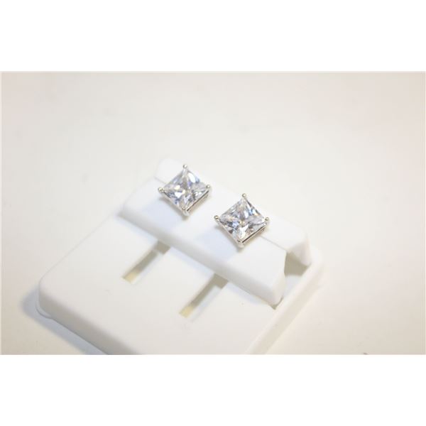 NEW SILVER PLATED SQUARE CUT STUD EARRINGS