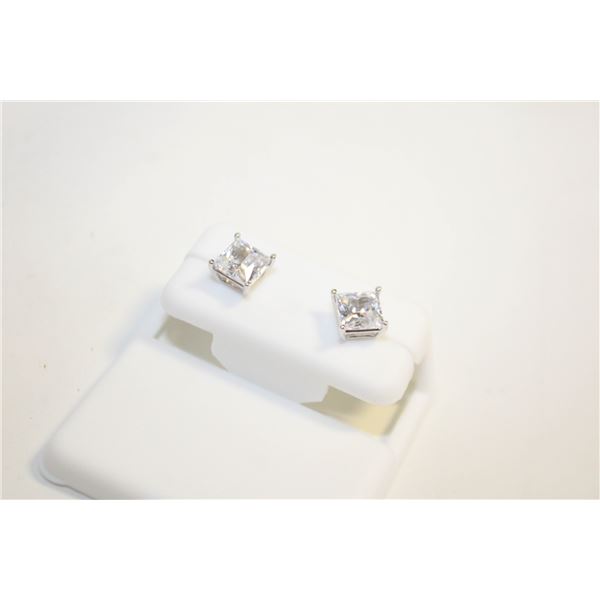 NEW SILVER PLATED SQUARE CUT STUD EARRINGS