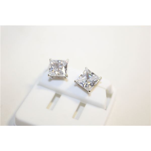 NEW SILVER PLATED SQUARE CUT STUD EARRINGS