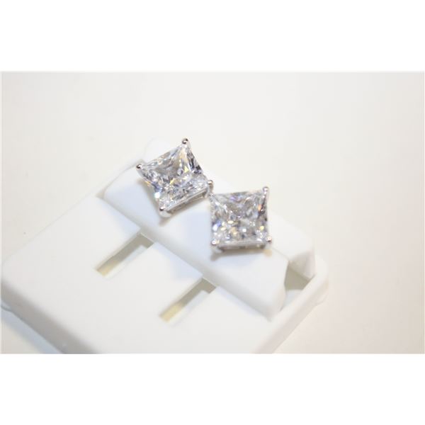NEW SILVER PLATED SQUARE CUT STUD EARRINGS