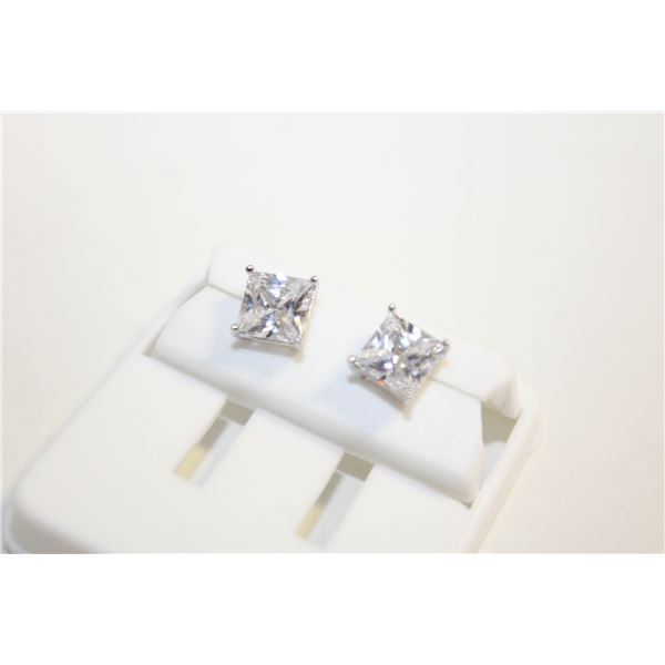 NEW SILVER PLATED SQUARE CUT STUD EARRINGS