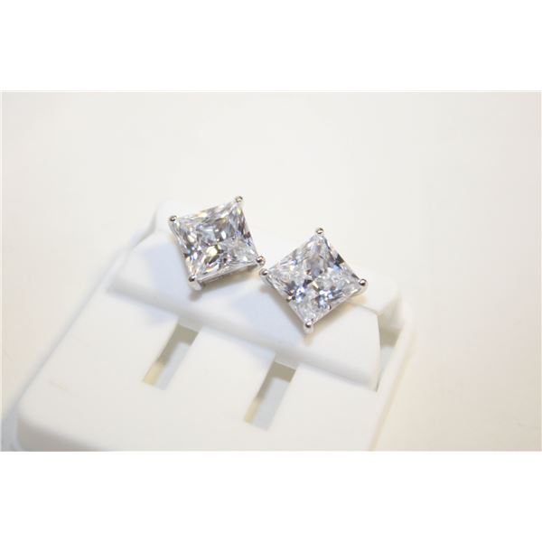 NEW SILVER PLATED SQUARE CUT STUD EARRINGS