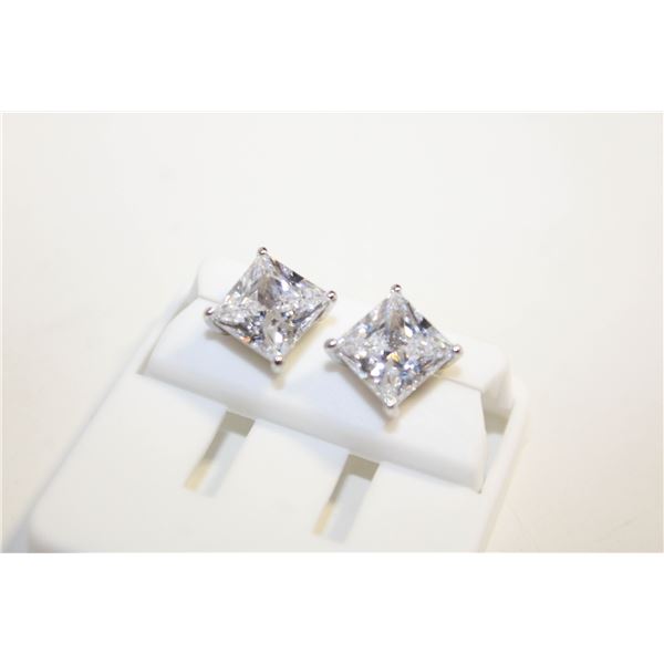 NEW SILVER PLATED SQUARE CUT STUD EARRINGS