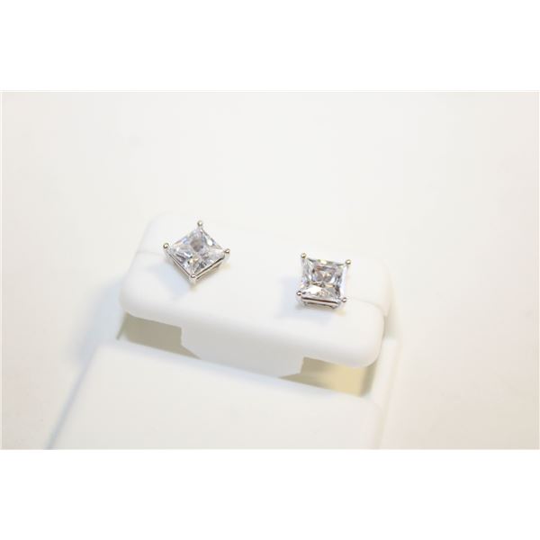 NEW SILVER PLATED SQUARE CUT STUD EARRINGS
